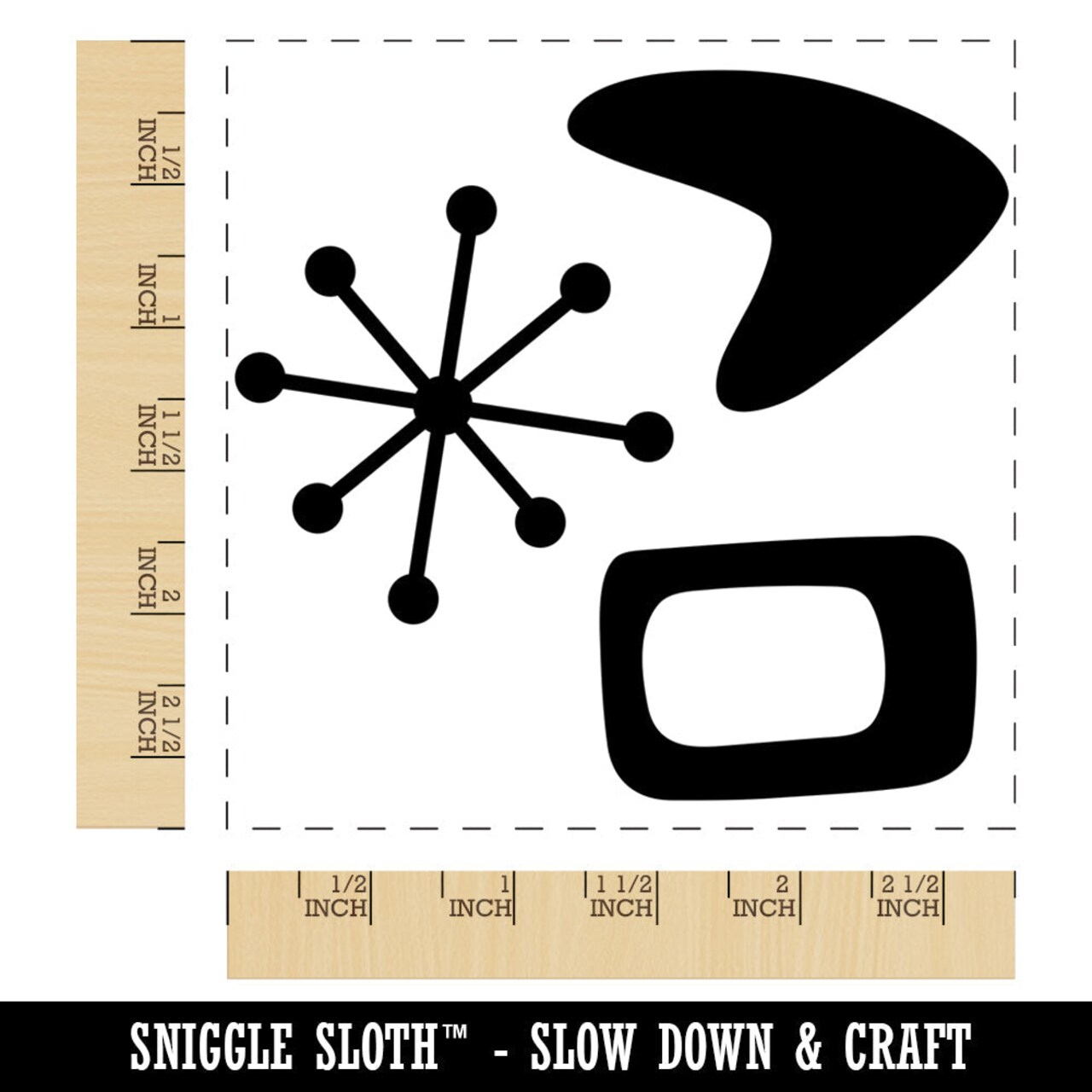 Retro Mid Century Modern Shapes Square Rubber Stamp for Stamping Crafting